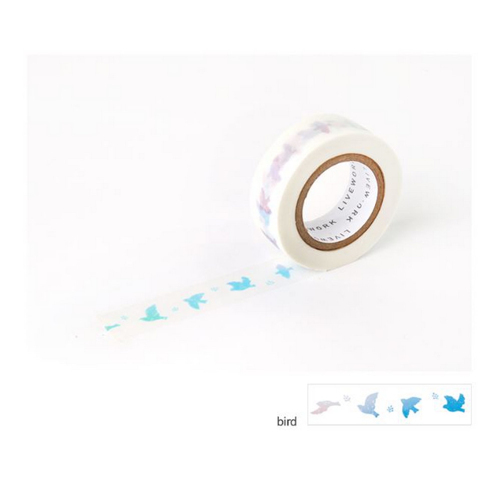 Livework Universe Papertape, Maskingtape mit blauen Voegeln auf weissem Hintergrund.